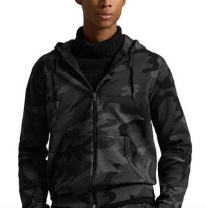 Polo Ralph Lauren Full Zip Hoodie Black/Gray Camo Men's Size Large